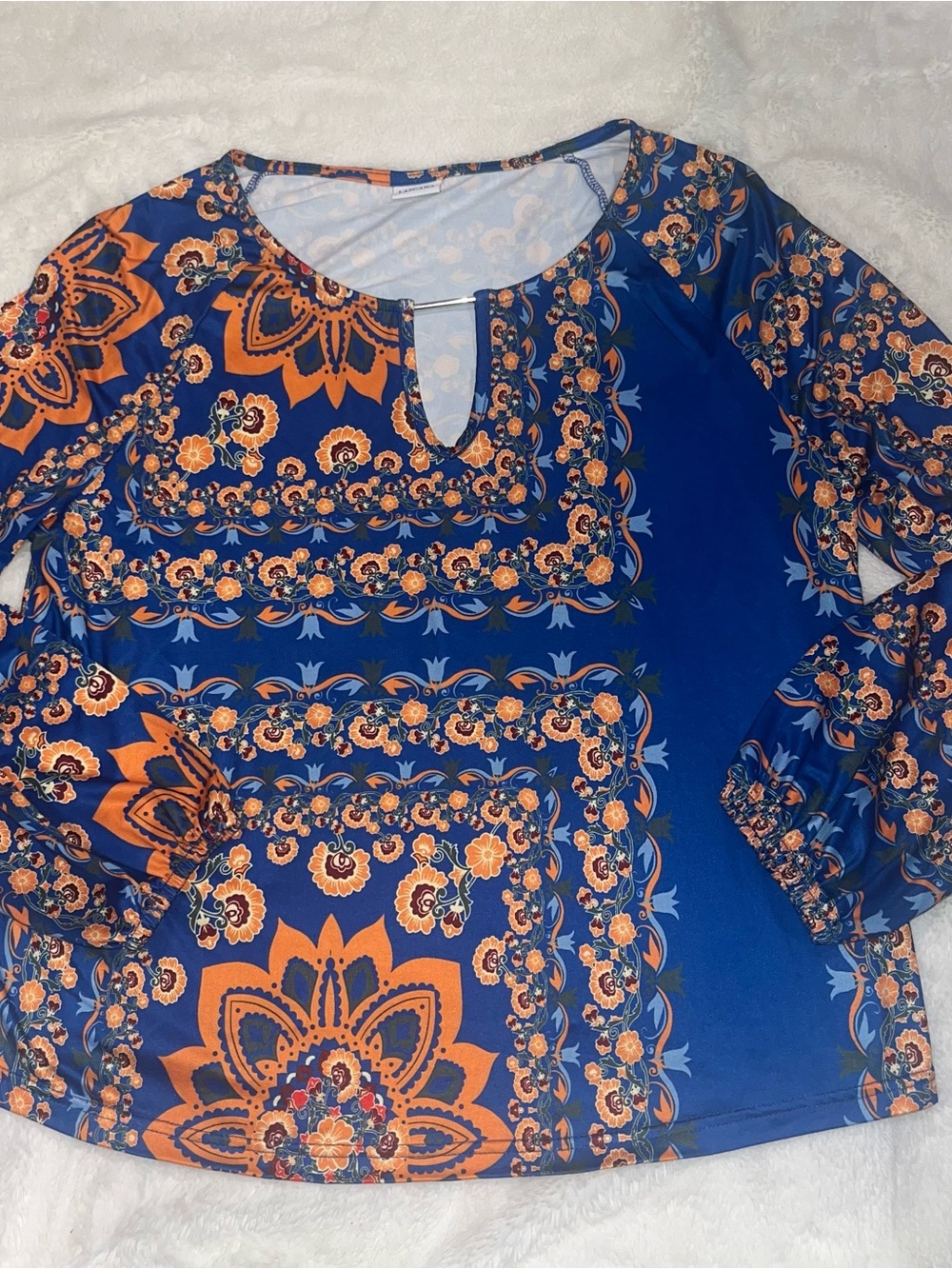 Lascana Women's Blue & Orange Floral Keyhole Blouse